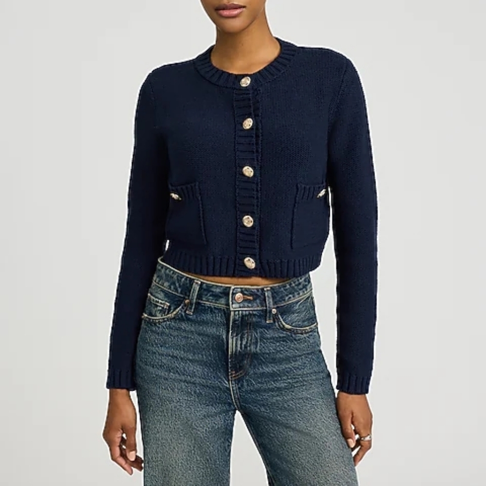 NWT Express Crew Neck Novelty Button Two Pocket Cardigan
